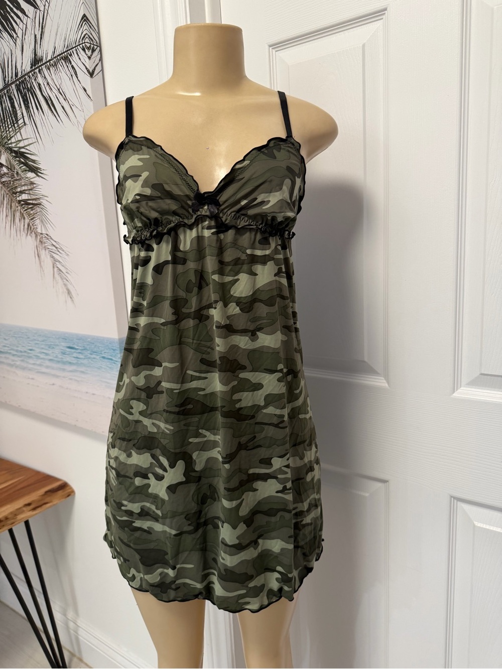 La SENZA Olive Green Camo Lace-Trim Chemise